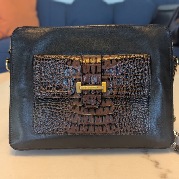 Brahmin Theo Crossbody – Pecan & Black Melbourne Leather (Discontinued Style) - Picture 2 of 4